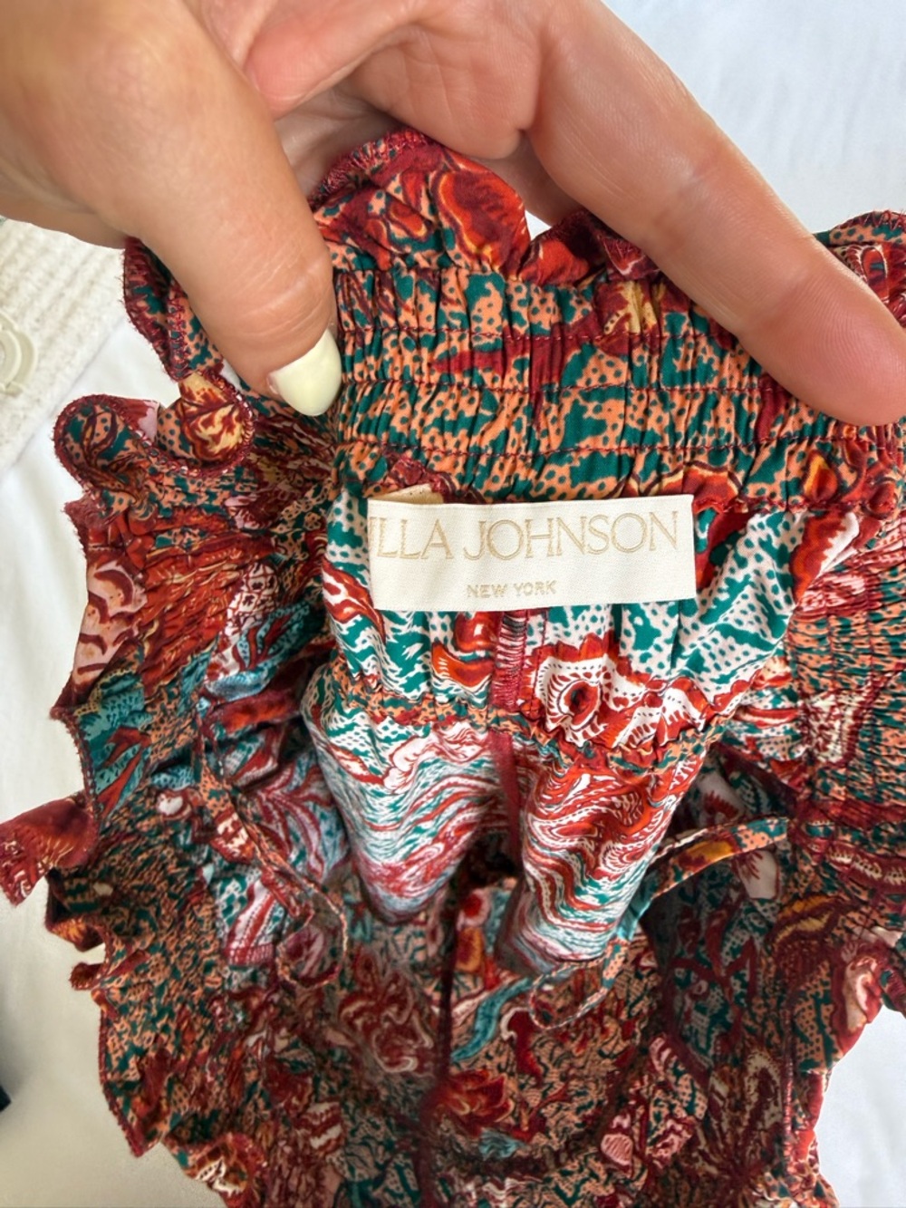 Ulla Johnson Rylan Printed Smocked Waist Shorts - Turquoise & Rust - Picture 5 of 6